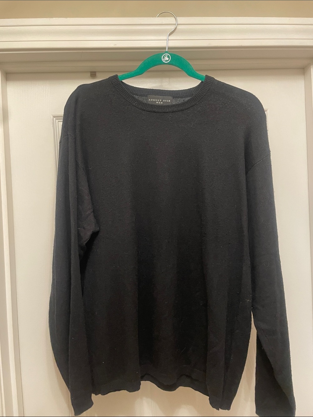 august silk Men's Black Crewneck Pullover sweater silk cashmere blend luxury